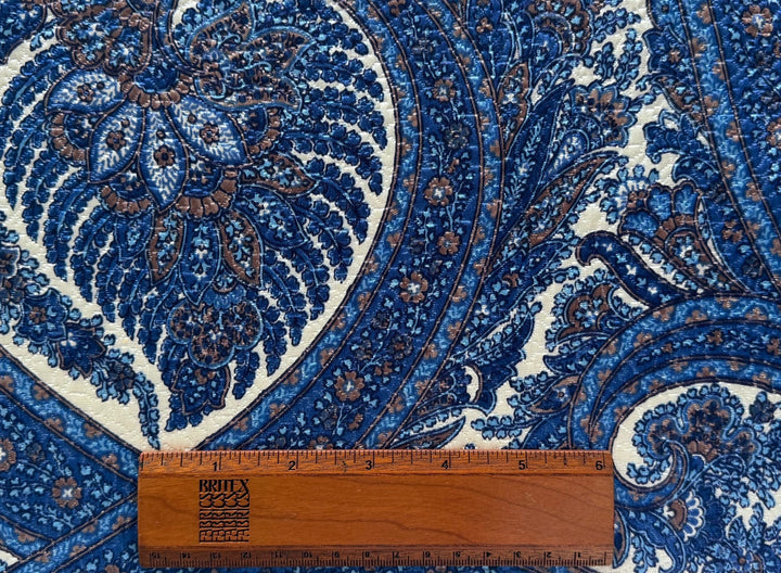Ungaro Ornate Cobalt Paisley Selvedged Textured Silk & Wool (Made in Italy)