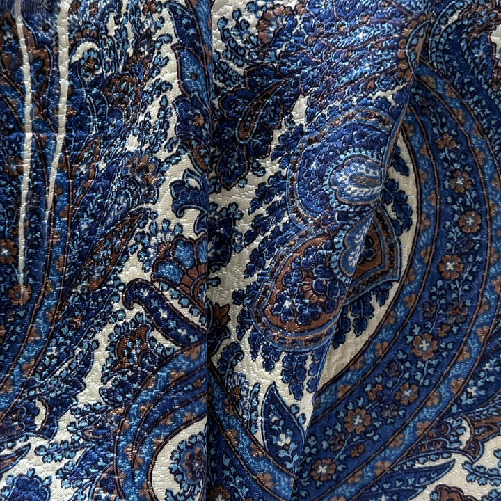 Ungaro Ornate Cobalt Paisley Selvedged Textured Silk & Wool (Made in Italy)