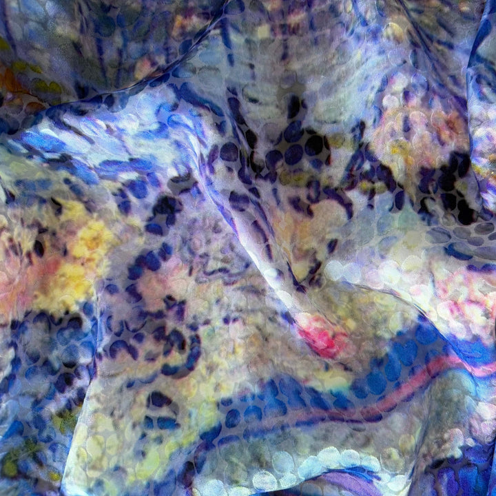 45" Panel - Impressionistic Rural Landscape Silk Blend Jacquad Burn-Out (Made in Italy)