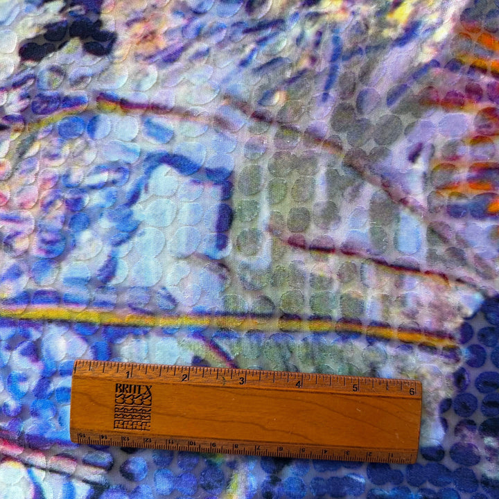 45" Panel - Impressionistic Rural Landscape Silk Blend Jacquad Burn-Out (Made in Italy)