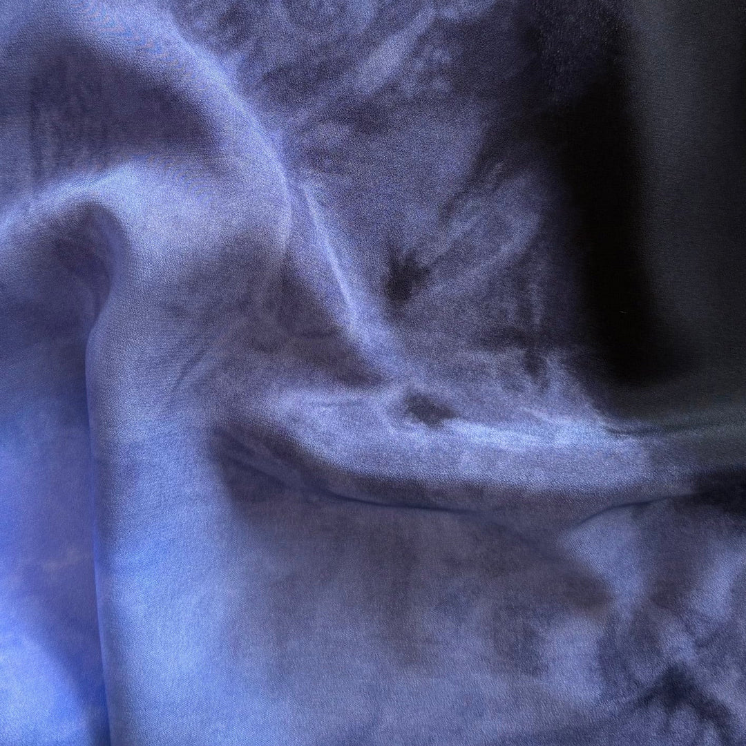 Exquisite Ombré Periwinkle Bordered Silk Crepe de Chine (Made in Italy)