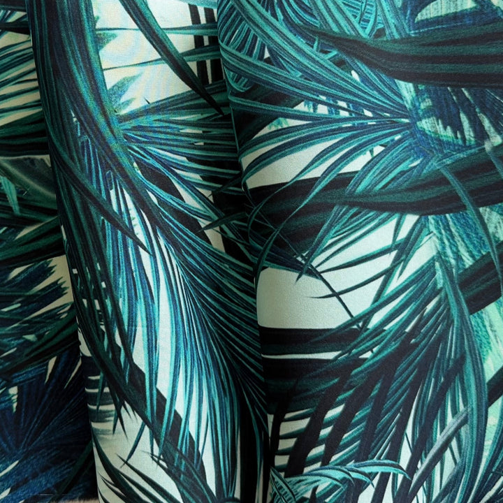 Teal Dense Palm Frond Thicket Silk Broadcloth (Made in Italy)