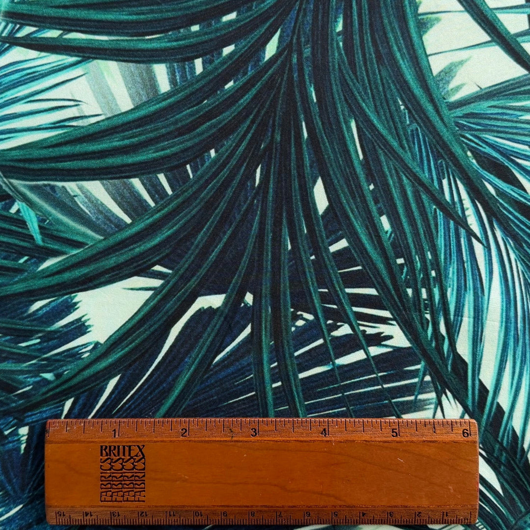 Teal Dense Palm Frond Thicket Silk Broadcloth (Made in Italy)