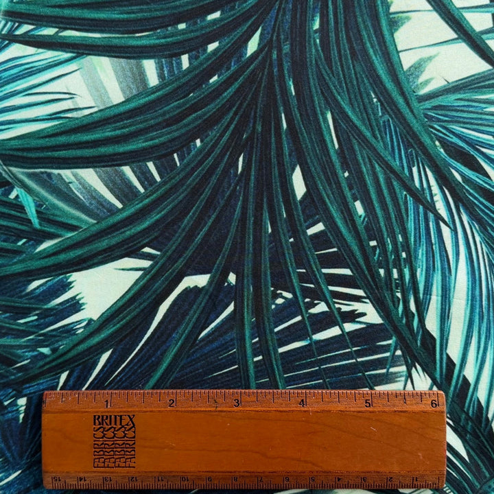 Teal Dense Palm Frond Thicket Silk Broadcloth (Made in Italy)