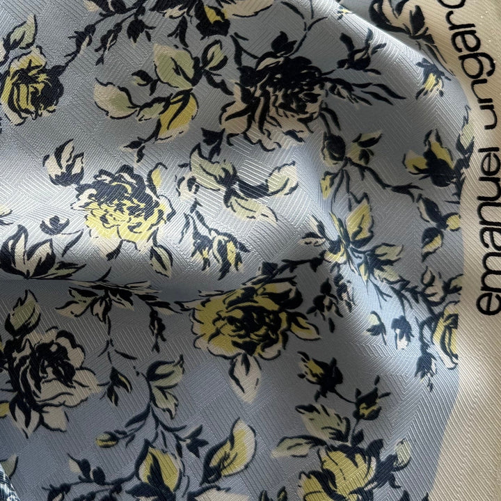 Ungaro Sophisticated Butter Yellow Roses on Slate Textured Silk (Made in Italy)