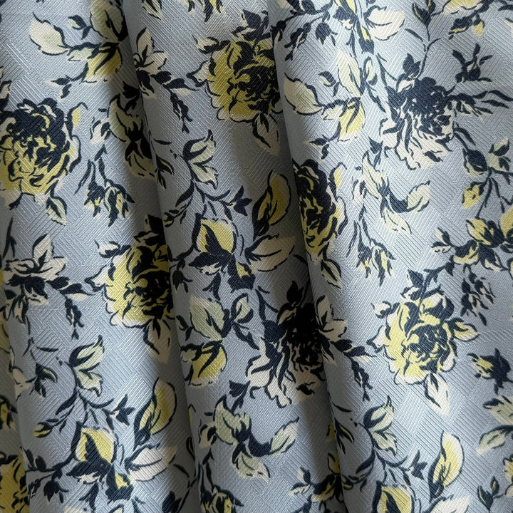 Ungaro Sophisticated Butter Yellow Roses on Slate Textured Silk (Made in Italy)