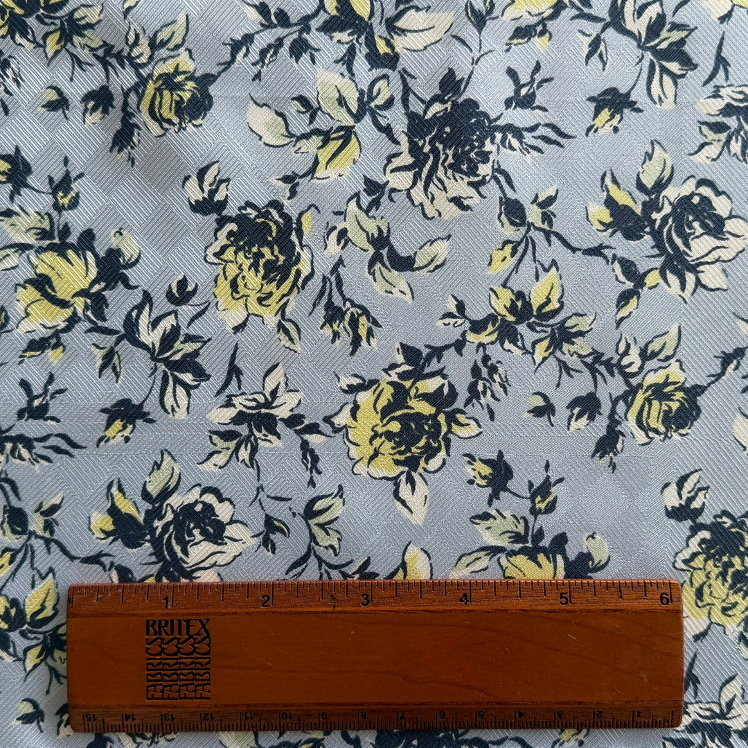 Ungaro Sophisticated Butter Yellow Roses on Slate Textured Silk (Made in Italy)