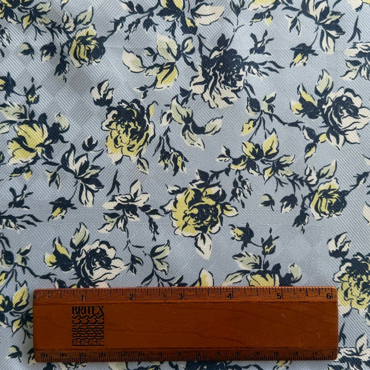 Ungaro Sophisticated Butter Yellow Roses on Slate Textured Silk (Made in Italy)