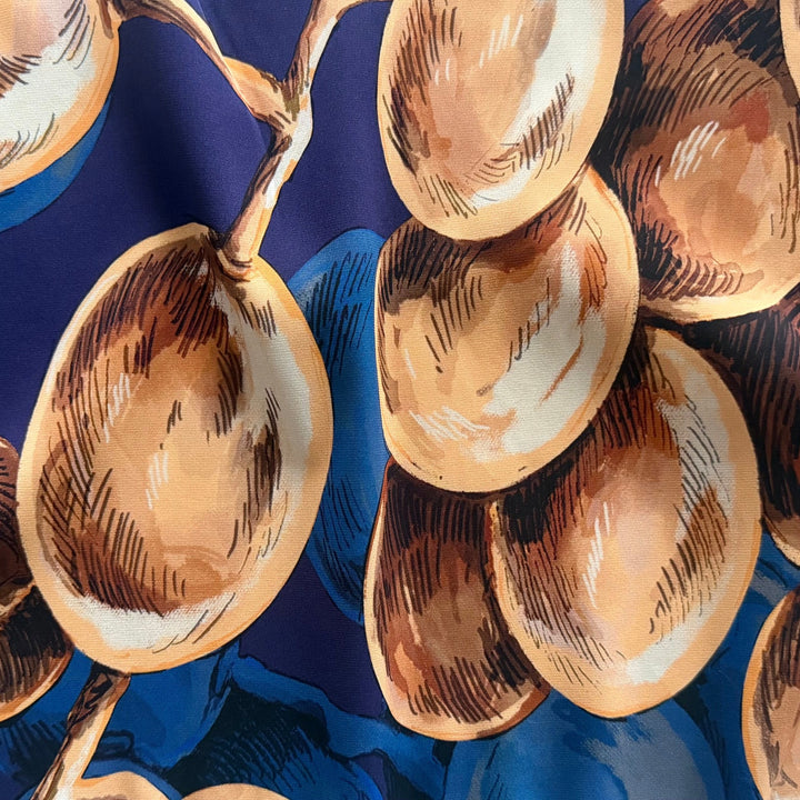 Surrealist Hanging Fruits Against the Night Sky Stretch Silk Crepe de Chine (Made in Italy)