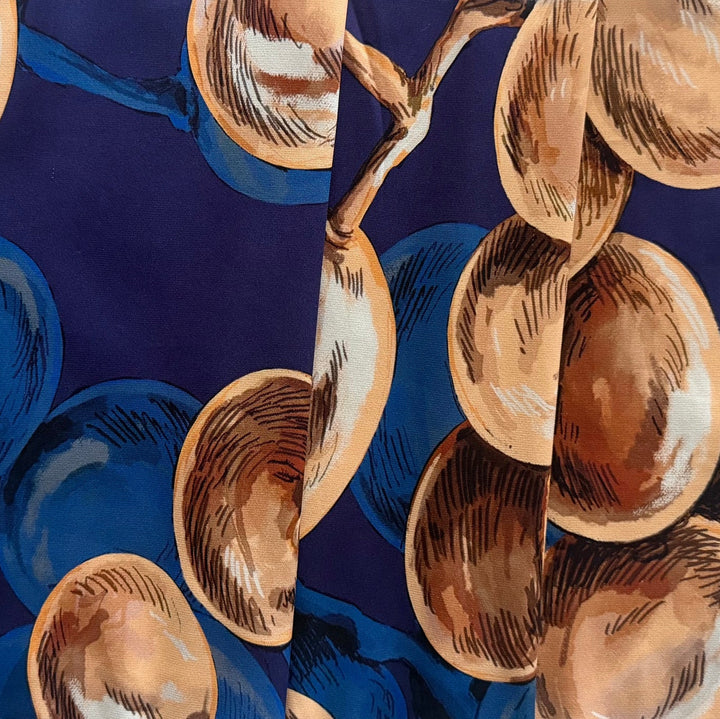 Surrealist Hanging Fruits Against the Night Sky Stretch Silk Crepe de Chine (Made in Italy)