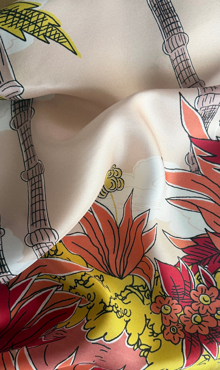 Balmy Bali Ha'i Coconut Palm Trees Silk Twill (Made in Italy)