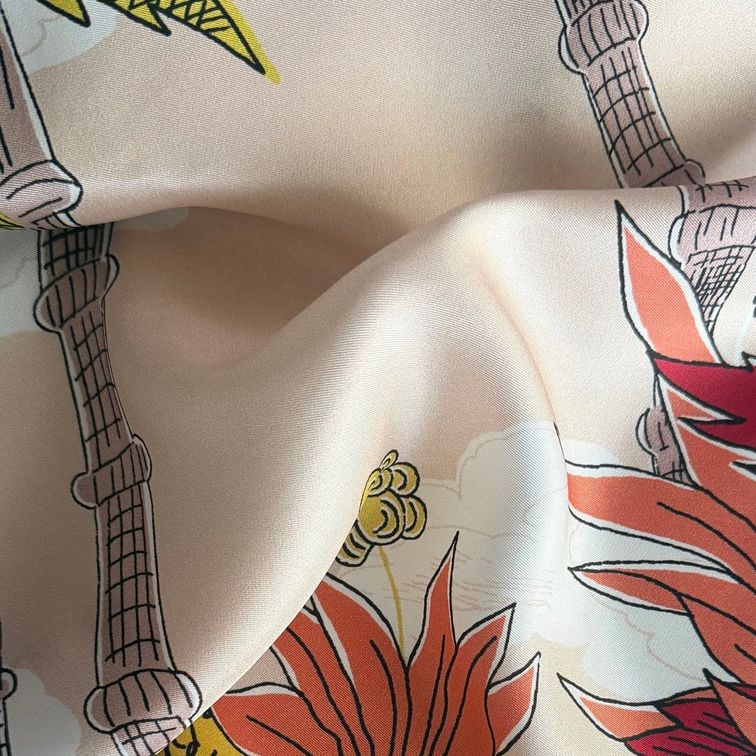 Balmy Bali Ha'i Coconut Palm Trees Silk Twill (Made in Italy)