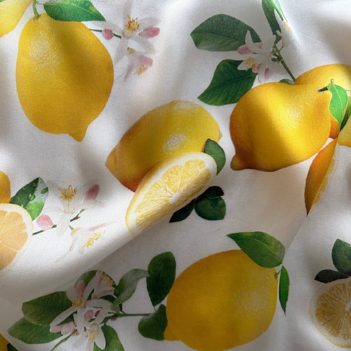 Semi-Sheer D&G Photorealistic Lemons Silk Chiffon (Made in Italy)