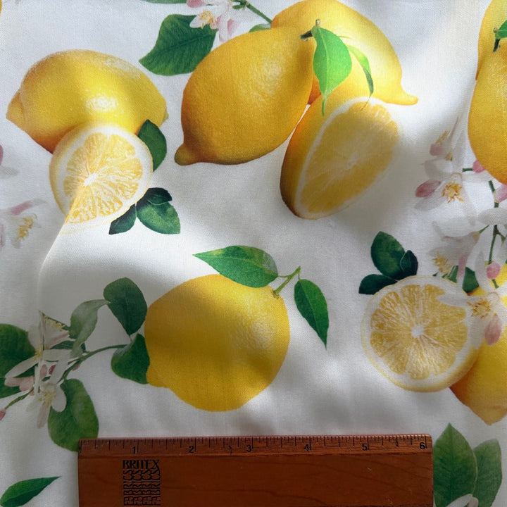 Semi-Sheer D&G Photorealistic Lemons Silk Chiffon (Made in Italy)