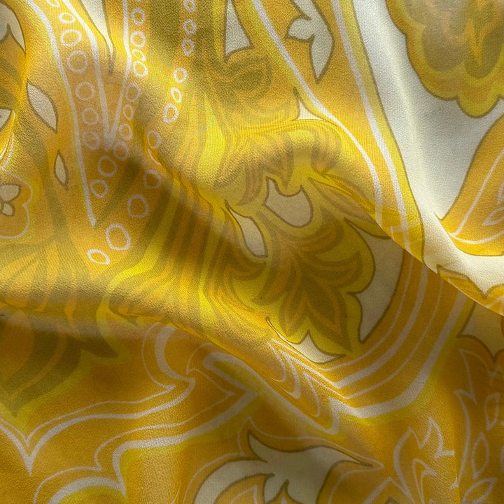 Semi-Sheer Etro Lemon Yellow Paisley Swirl Silk Chiffon (Made in Italy)