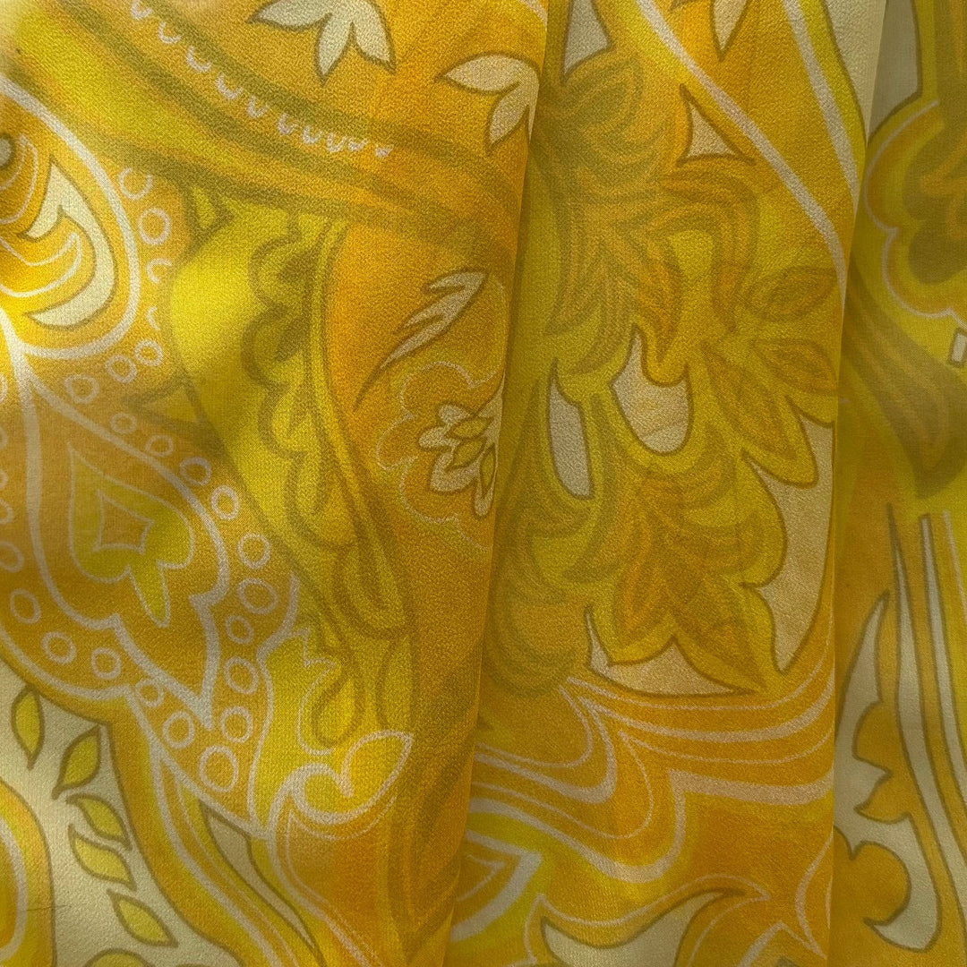 Semi-Sheer Etro Lemon Yellow Paisley Swirl Silk Chiffon (Made in Italy)