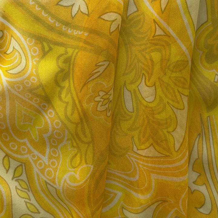 Semi-Sheer Etro Lemon Yellow Paisley Swirl Silk Chiffon (Made in Italy)