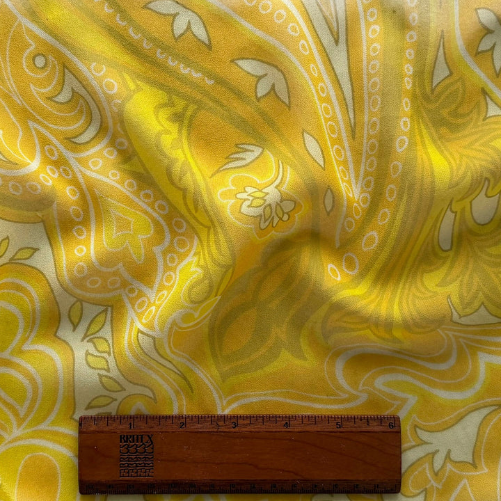 Semi-Sheer Etro Lemon Yellow Paisley Swirl Silk Chiffon (Made in Italy)