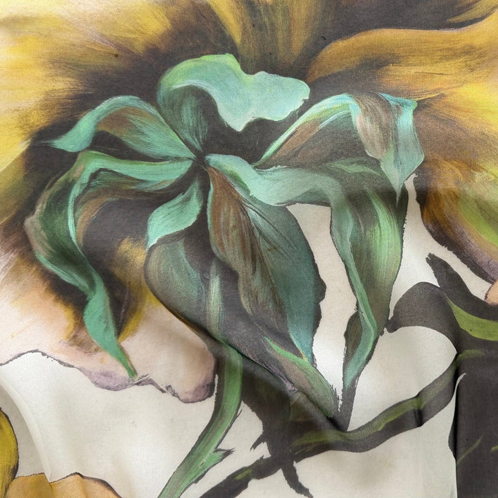 Semi-Sheer Large-Scale Sweet Magnolias Silk Chiffon (Made in Italy)