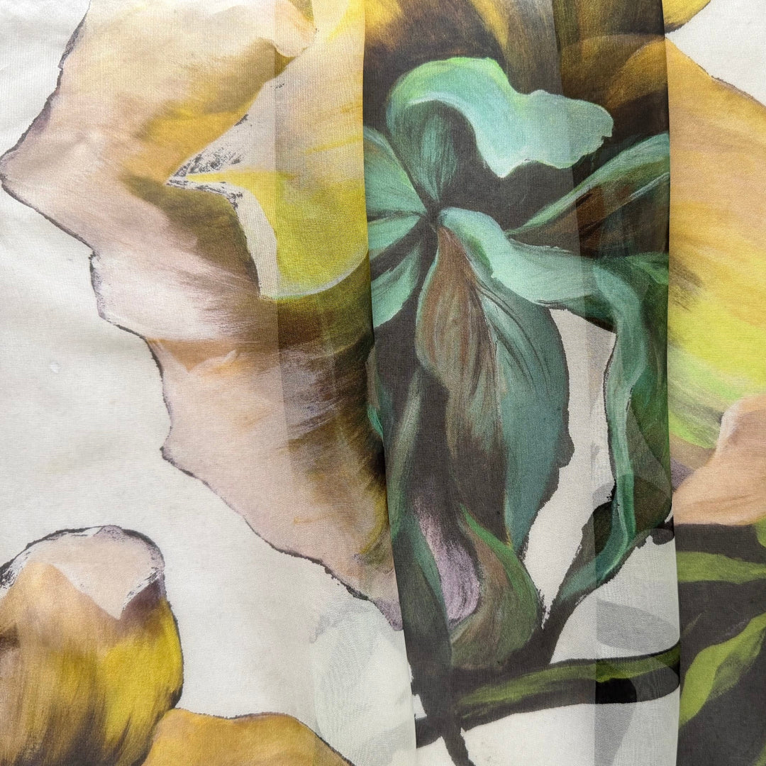 Semi-Sheer Large-Scale Sweet Magnolias Silk Chiffon (Made in Italy)