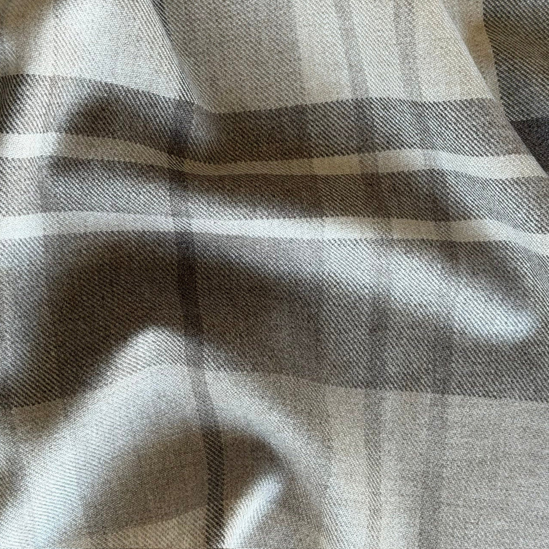 F. Filippi Greige Plaid Virgin Wool Twill (Made in Italy)