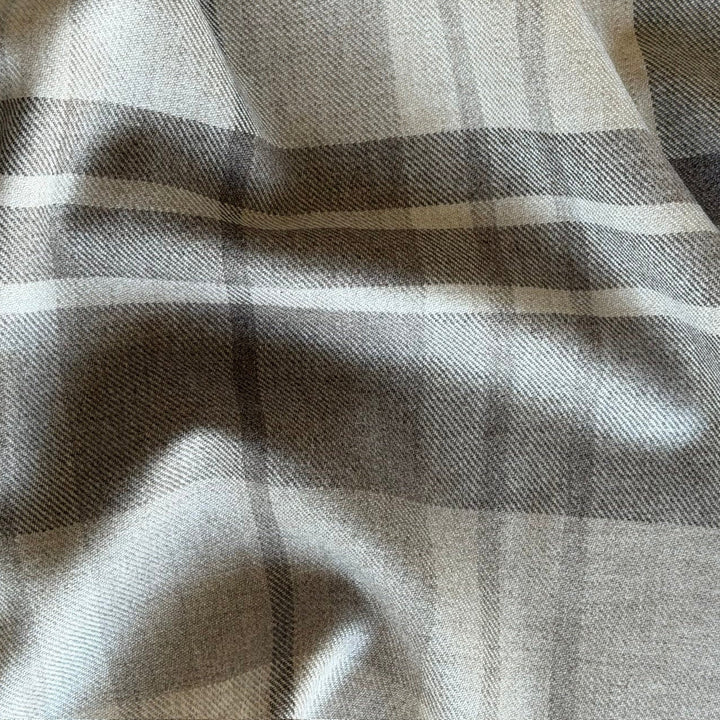 F. Filippi Greige Plaid Virgin Wool Twill (Made in Italy)