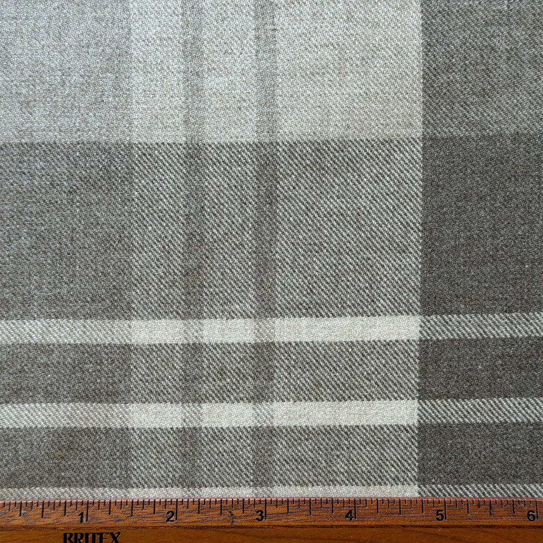 F. Filippi Greige Plaid Virgin Wool Twill (Made in Italy)