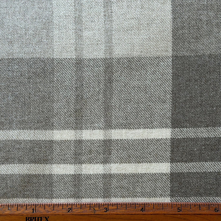F. Filippi Greige Plaid Virgin Wool Twill (Made in Italy)