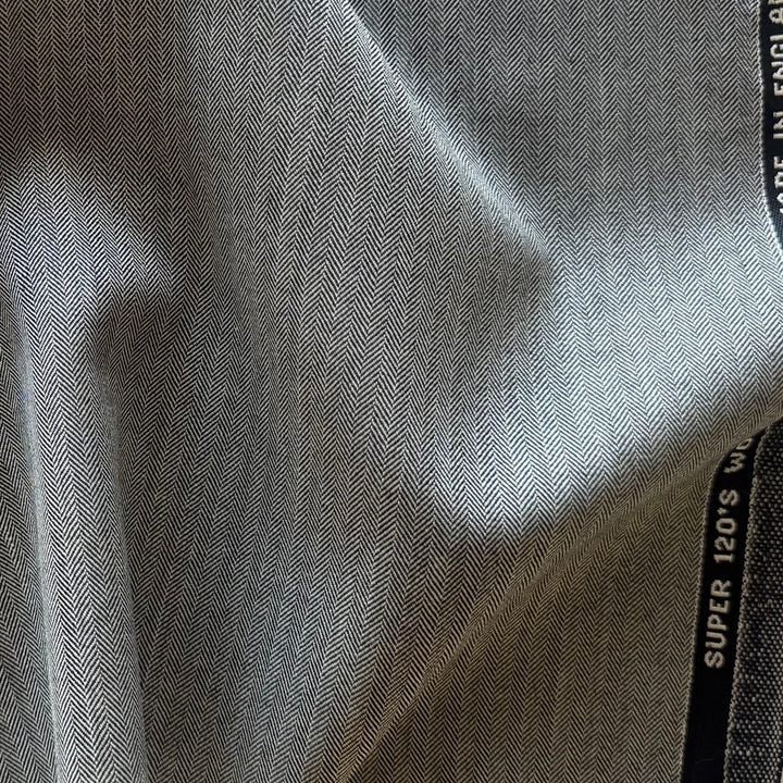 A. McQueen Black & White Mini Herringbone Super 120s Selvedged Virgin Wool (Made in England)