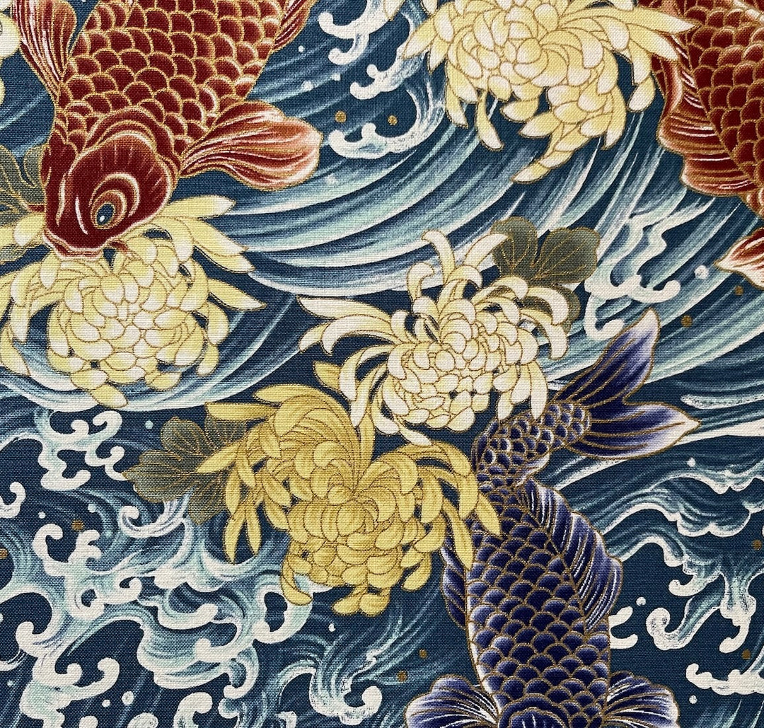 Hyakuryuan Koi Blue/Metallic Quilting Cotton (Made in Japan)