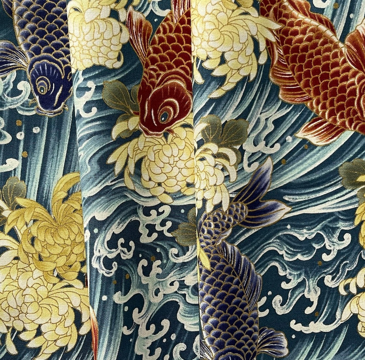 Hyakuryuan Koi Blue/Metallic Quilting Cotton (Made in Japan)
