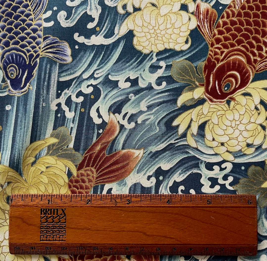 Hyakuryuan Koi Blue/Metallic Quilting Cotton (Made in Japan)