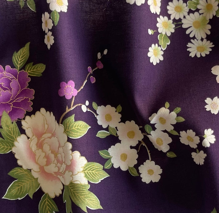 Kokka Camelia Purple/Metallic Quilting Cotton (Made in Japan)