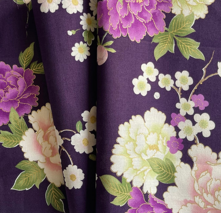Kokka Camelia Purple/Metallic Quilting Cotton (Made in Japan)