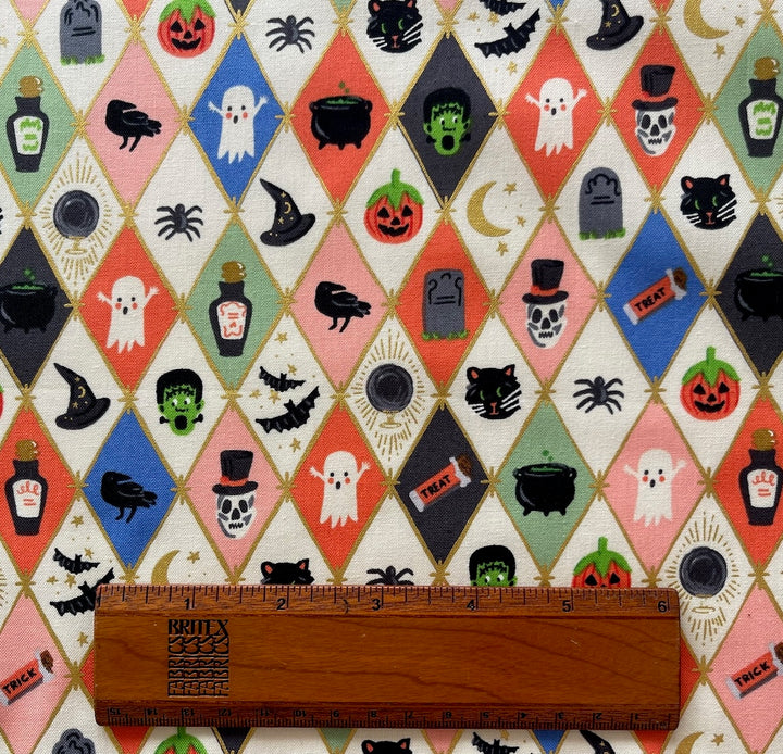 Halloween Argyle Gold Metallic Quilting Cotton (Made in Japan)