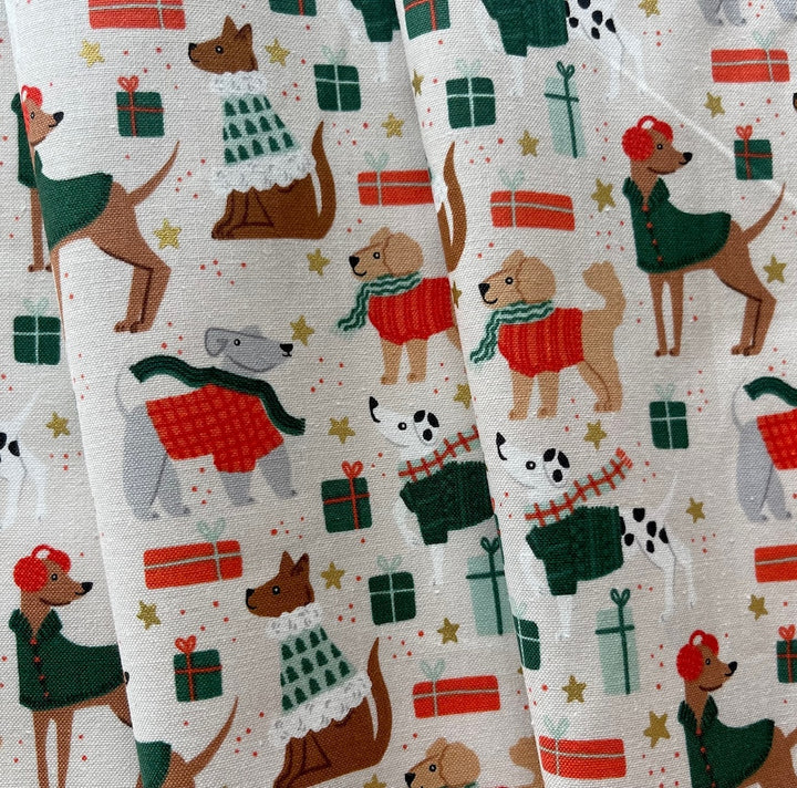 Merry Pawmas Dapper Dog Gold Metallic Quilting Cotton (Made in Japan)