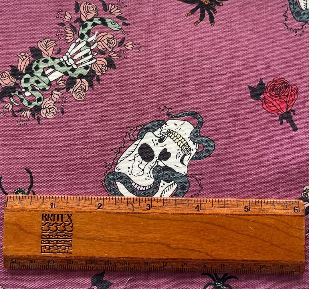 Victorian Nightmares Witches' Garden Deep Mauve Quilting Cotton (Made in Japan)