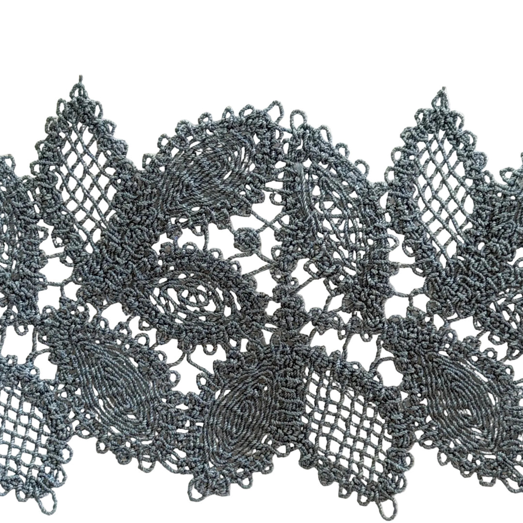 2 1/2" Slate Blue Oblong Leaves Crochet Lace (Made in France)