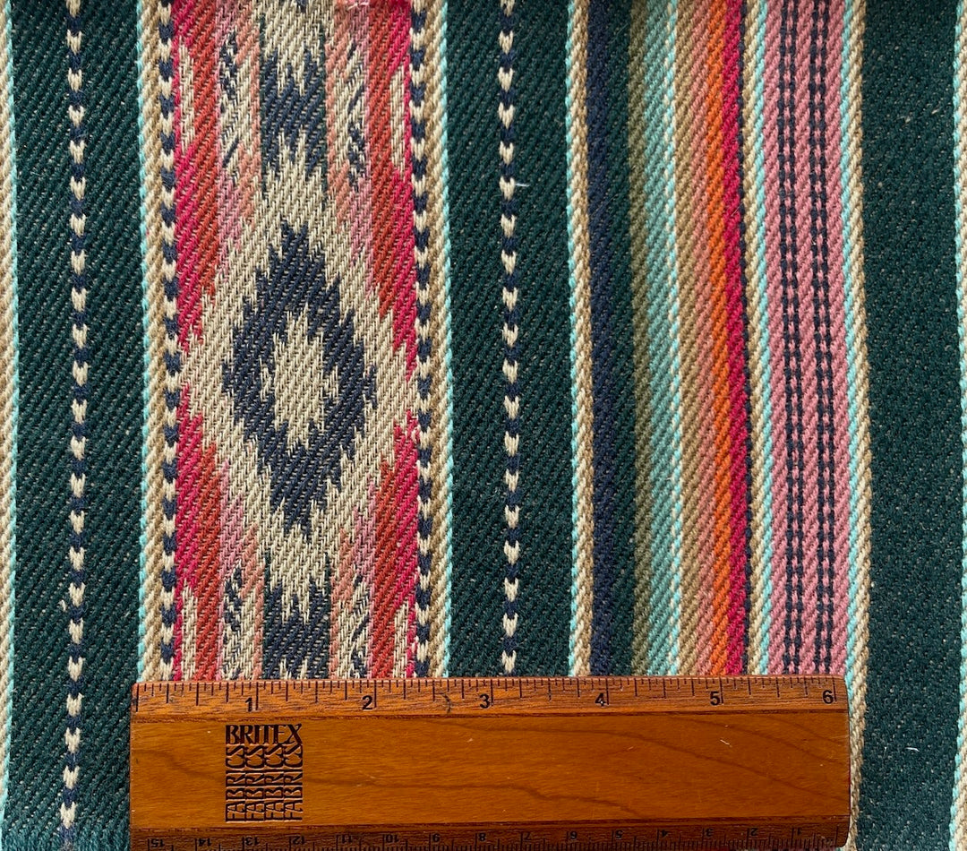 Heavy-Weight Striped Muted Teal Kilim Cotton Twill  (Made in India)