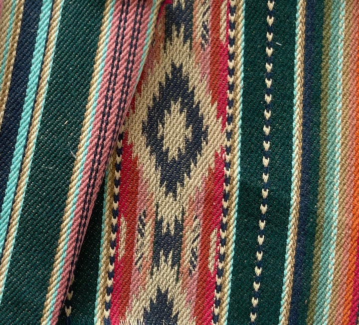 Heavy-Weight Striped Muted Teal Kilim Cotton Twill  (Made in India)