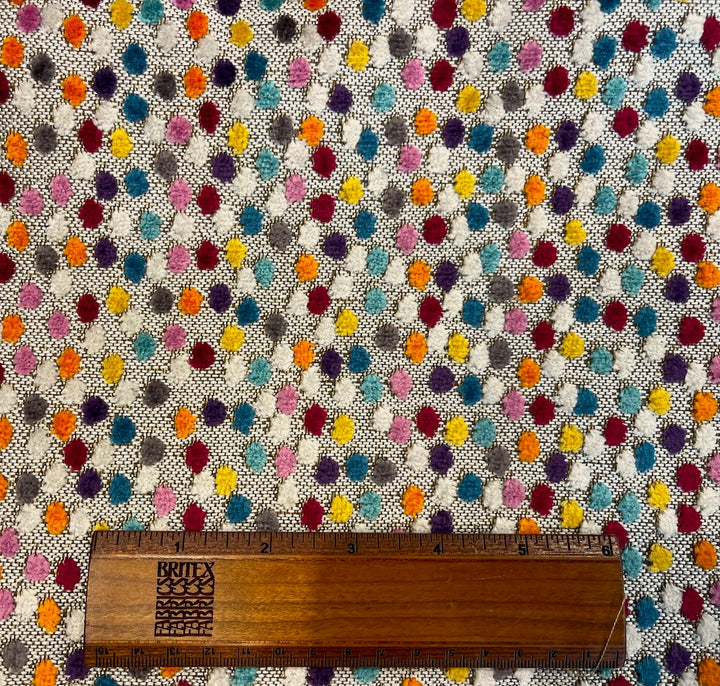 Tufted Velvet Confetti Candy Dots on Natural Linen Blend (Made in Turkey)
