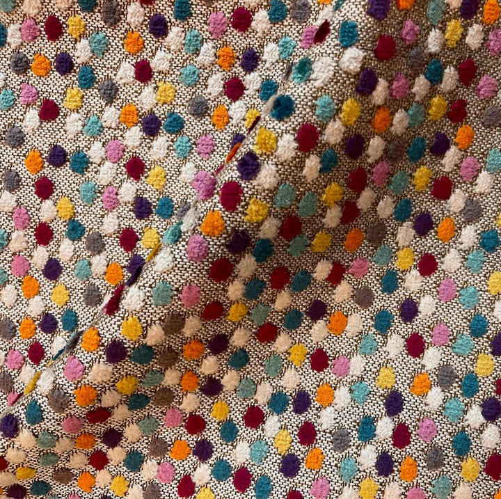 Tufted Velvet Confetti Candy Dots on Natural Linen Blend (Made in Turkey)