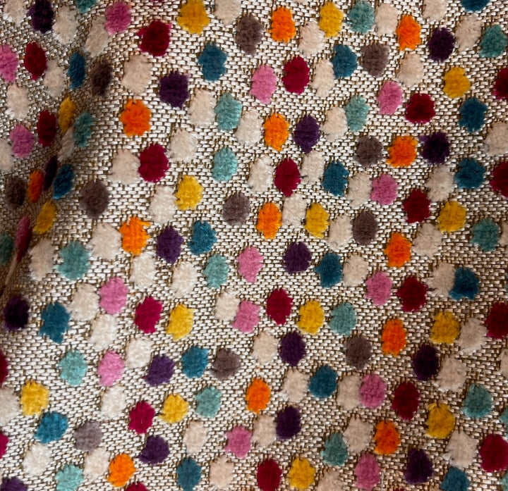 Tufted Velvet Confetti Candy Dots on Natural Linen Blend (Made in Turkey)