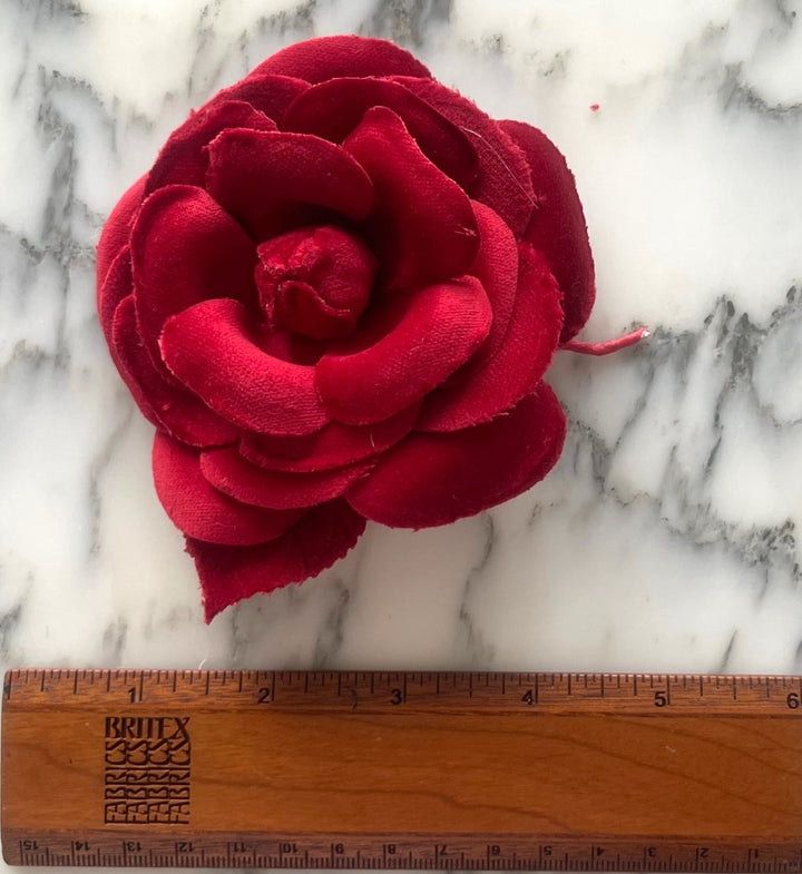 Crimson Camellia Velveteen Flower (Made in USA)