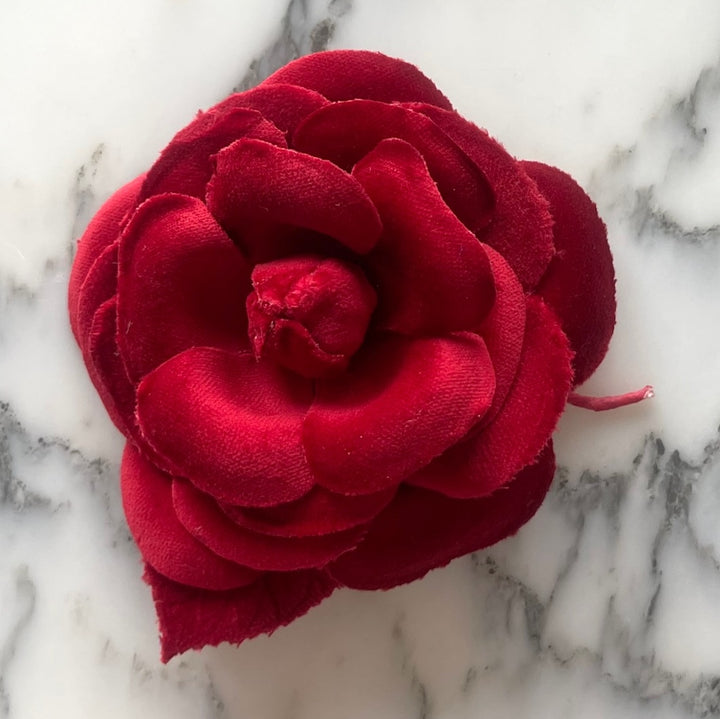 Crimson Camellia Velveteen Flower (Made in USA)