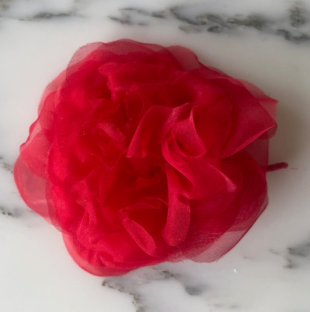 Cerise Open Rose Organza Silk Flower (Made in USA)