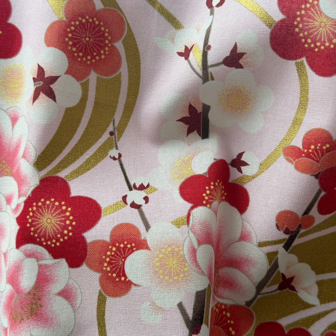 Kozakura Cherry Blossoms with Gold Metallic on Pale Pink Quilting Cotton (Made in Japan)