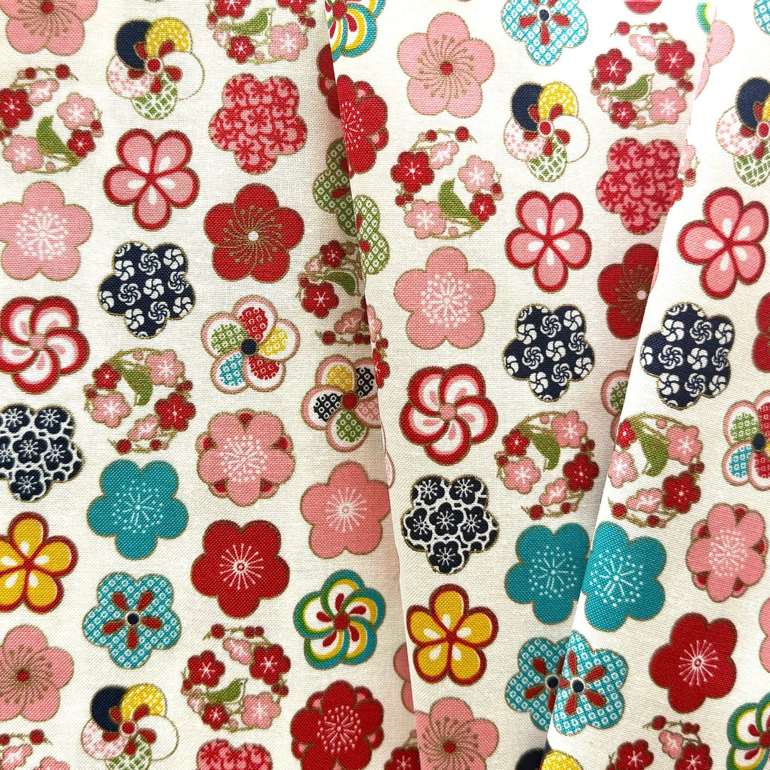 Scattered Ume Plum Blossoms on White Quilting Cotton (Made in Japan)
