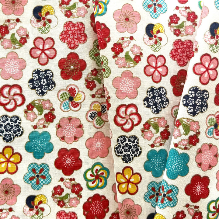 Scattered Ume Plum Blossoms on White Quilting Cotton (Made in Japan)