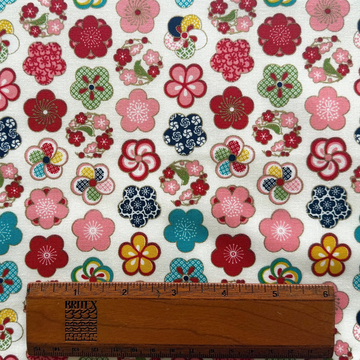 Scattered Ume Plum Blossoms on White Quilting Cotton (Made in Japan)